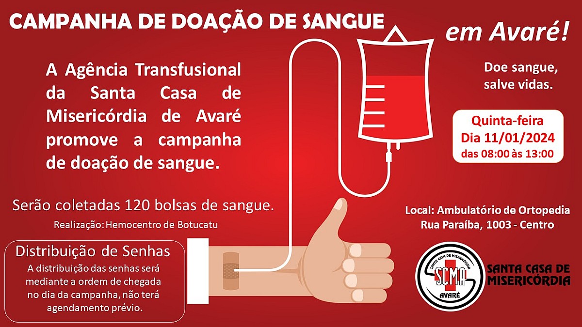 Agência Transfusional de Avaré realiza campanha de doação de sangue 